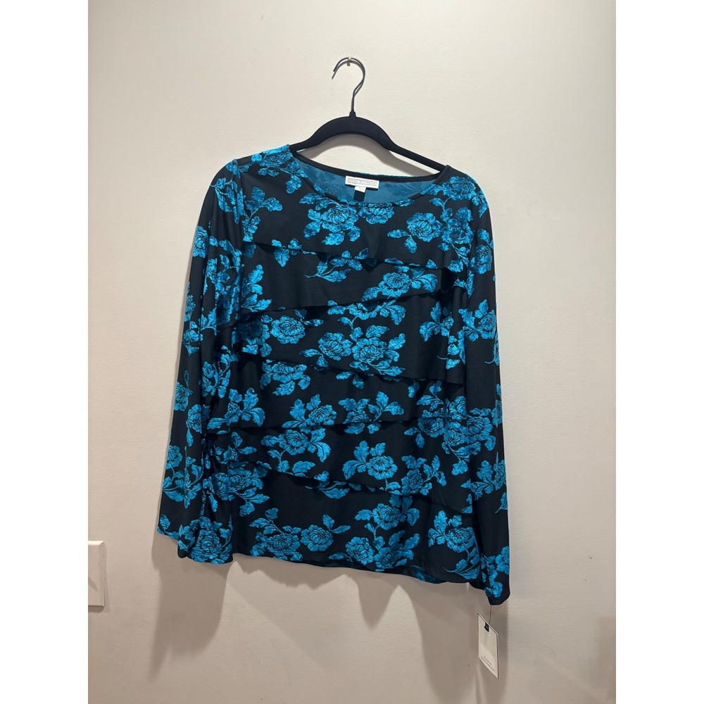 NWT Dana Buchman Womens XL Floral Burnout Tiered Long Sleeve Blouse Top